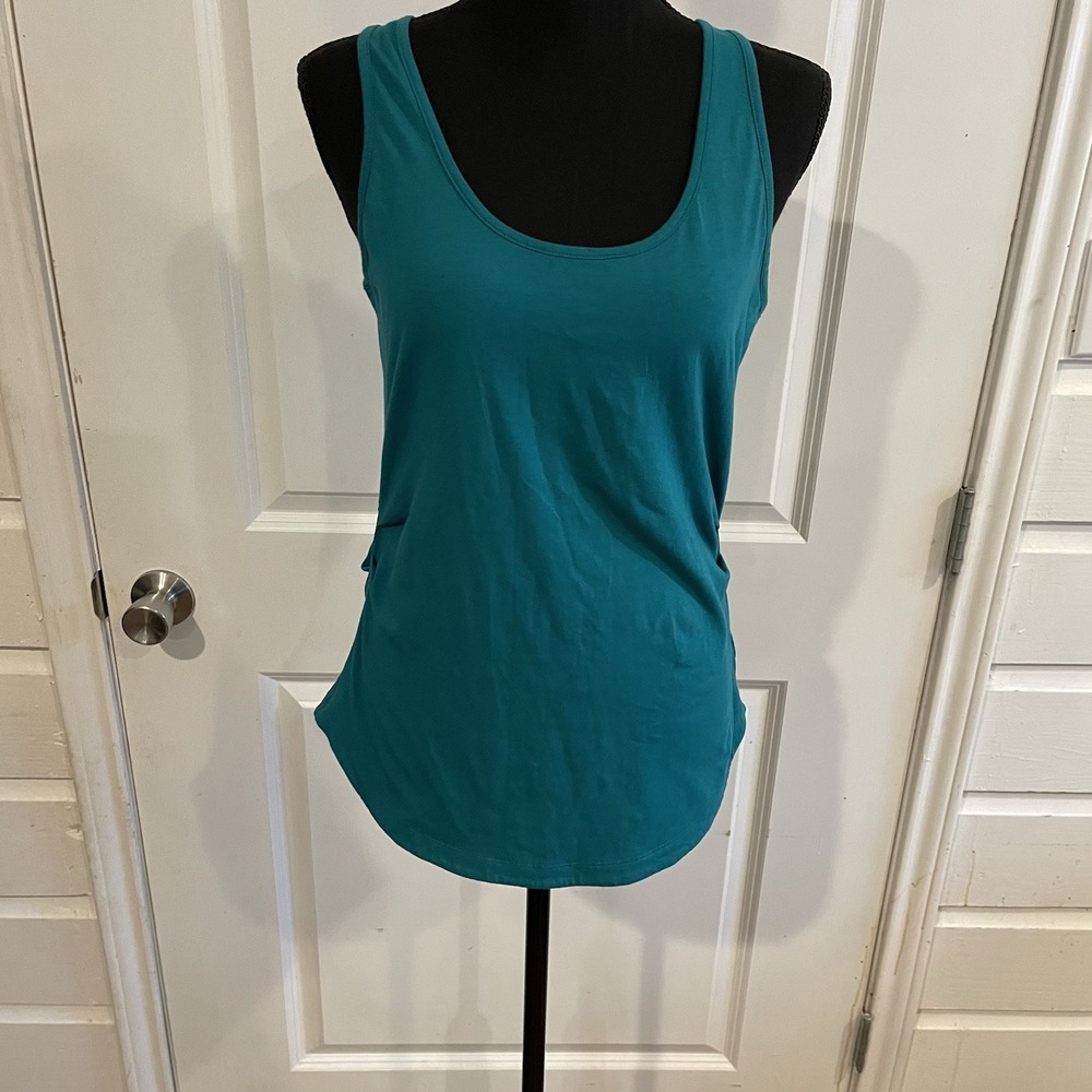 Athleta Outbound Tank Top Ruched Side Scoop Neck Small Teal Yoga Activewear